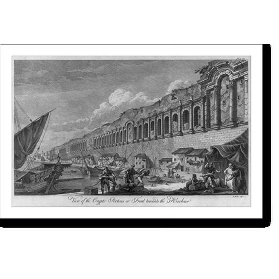Historic Print, View of the Crypto-Porticus or Front towards the Harbour, 16" x 20"