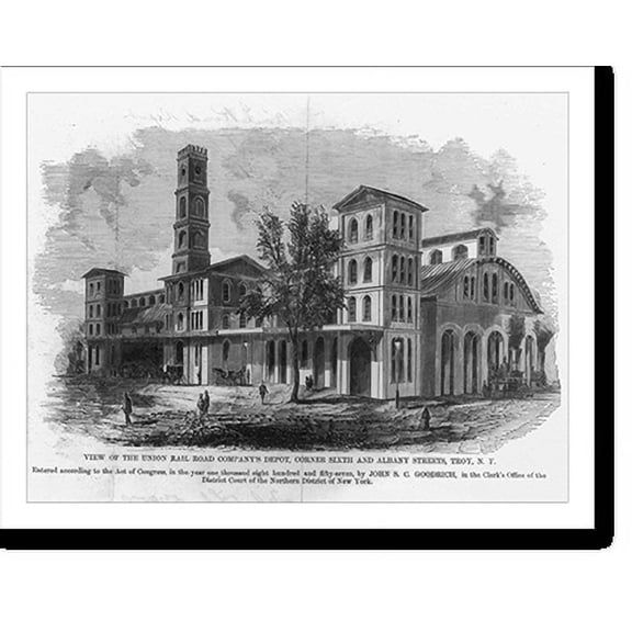 Historic Print, View of the Union Railroad Company's depot, corner Sixth and Albany Streets, Troy, N.Y., 18" x 24"