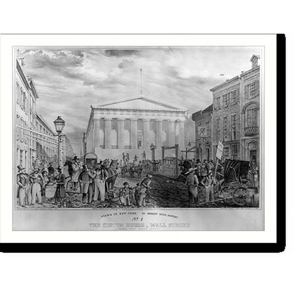 Historic Print, Views in New York by Robert Kerr, architect. No. 1, the Custom House, Wall Street viewed from Broad Street, 18" x 24"