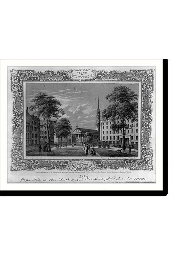 Historic Print, Views of New York St. Paul's Church Barnun's museum & Astor house, 16" x 20"