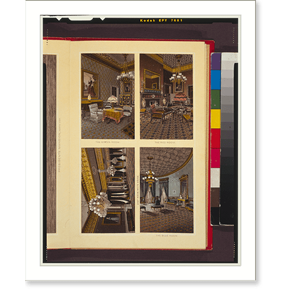 Historic Print, [Views of the White House public rooms - the East Room, the Green Room, the Red Room, and the Blue Room], 16" x 20"