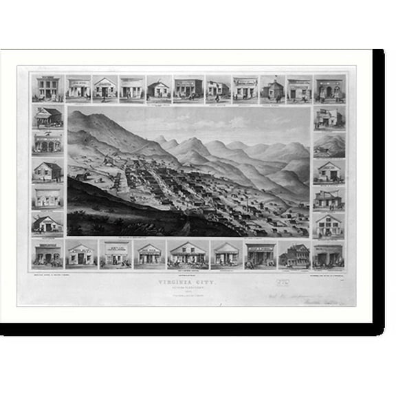 Historic Print, Virginia City, Nevada Territory, 1861.drawn from nature by Grafton T. Brown ; C.C. Kuchel, lith., 16" x 20"