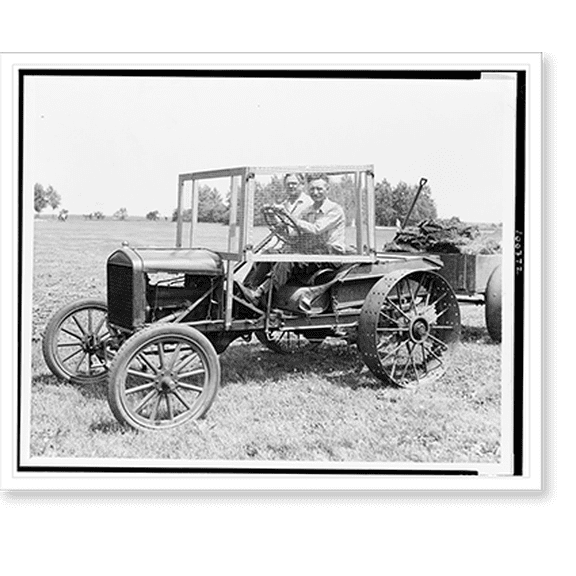 Historic Print, [W.O. Young seated on tractor, with screen built around his seat for protection against golf balls, on the Lincoln Park Golf Course, Chicago, Illinois], 18" x 24"