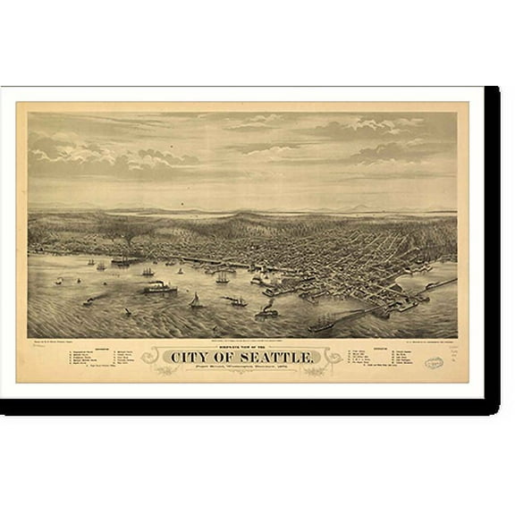 Historic Print, WA Seattle 1878 MAP, 16" x 20"