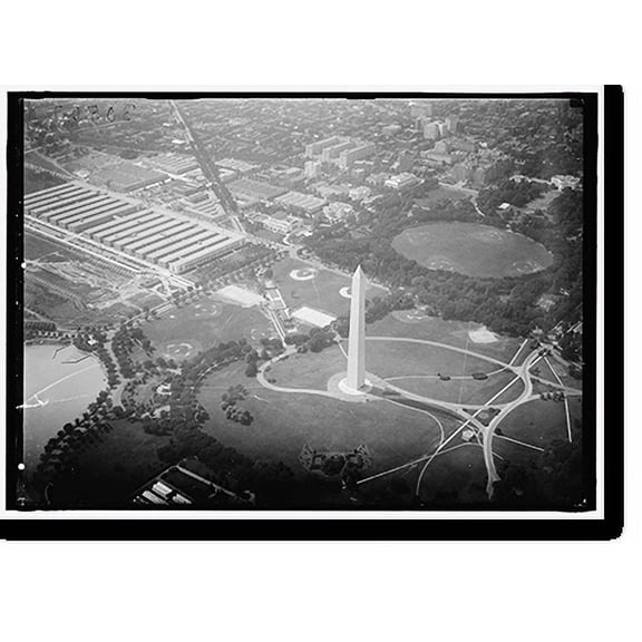 Historic Print, WASHINGTON MONUMENT. GROUNDS VIEWED FROM AIR, 16" x 20"