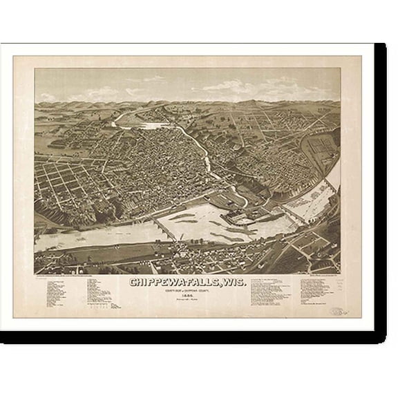 Historic Print, WI Chippewa Falls 1886 MAP, 18" x 24"