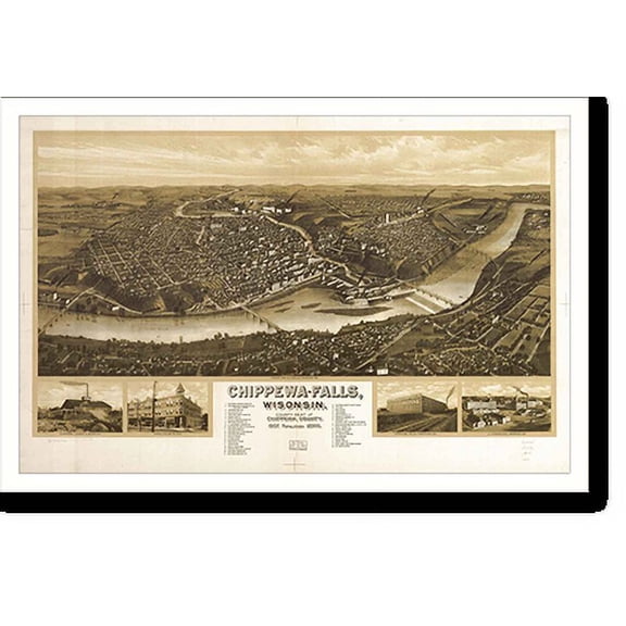 Historic Print, WI Chippewa Falls 1907 MAP, 16" x 20"
