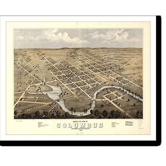 Historic Print, WI Columbus 1868 MAP, 18" x 24"