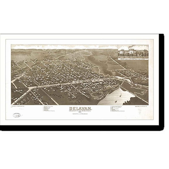Historic Print, WI Delvan 1884 MAP, 16" x 20"