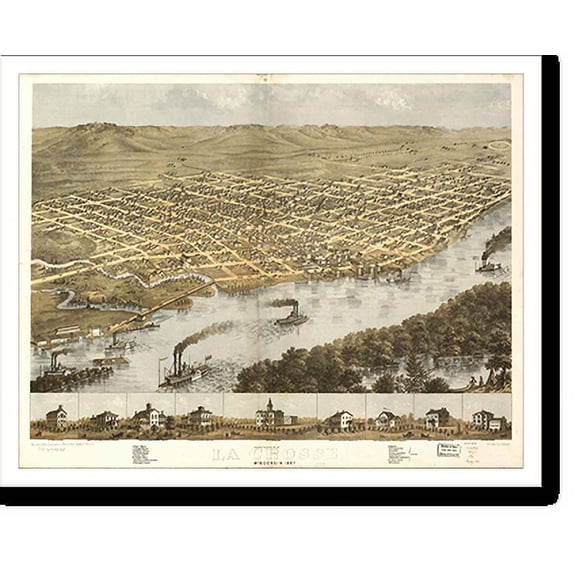 Historic Print, WI La Crosse 1867 MAP, 16" x 20"