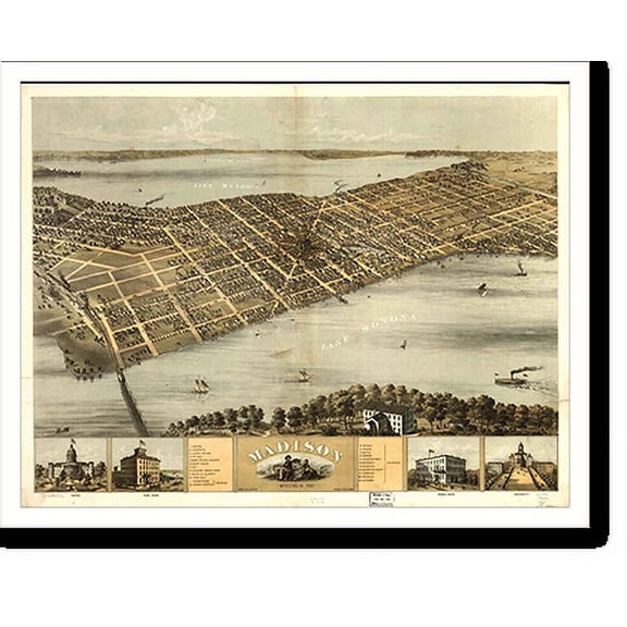 Historic Print, WI Madison 1867 MAP, 16" x 20"