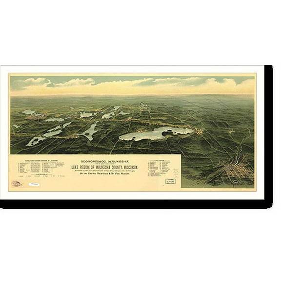 Historic Print, WI Oconomowoc Waukesha 1885 MAP, 16" x 20"