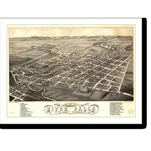 Historic Print, WI River Falls 1880 MAP, 18" x 24"