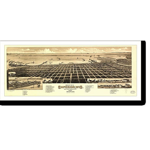 Historic Print, WI Superior 1883 MAP, 16" x 20"