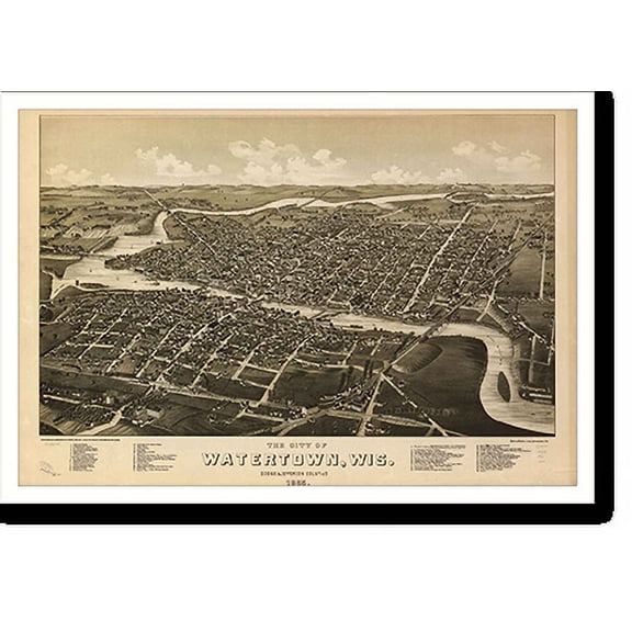 Historic Print, WI Watertown 1885 MAP, 18" x 24"