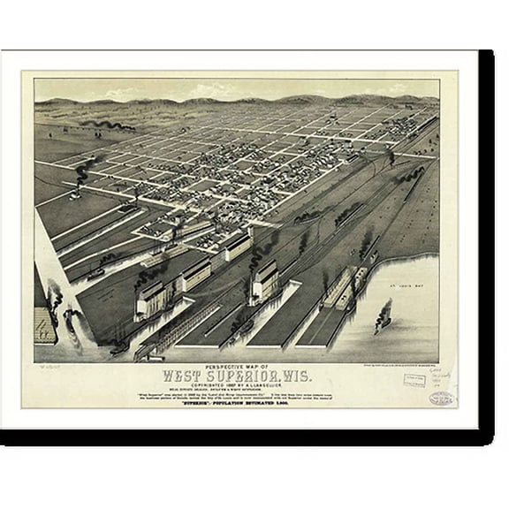 Historic Print, WI West Superior 1887 MAP, 16" x 20"