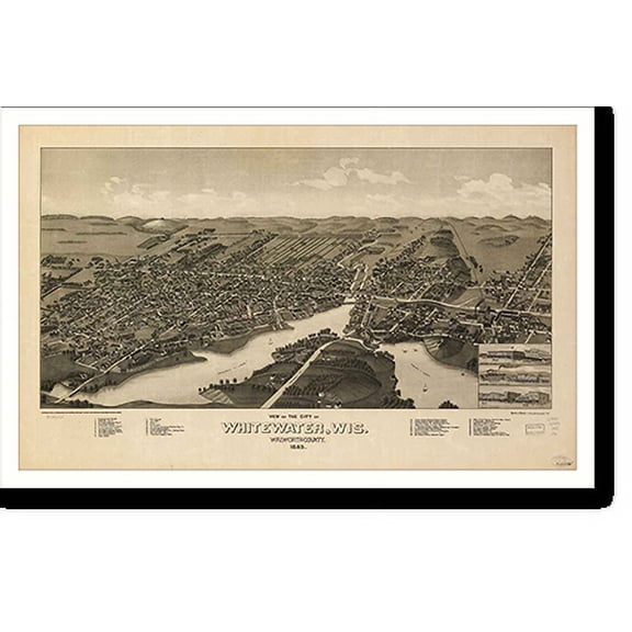 Historic Print, WI Whitewater 1885 MAP, 18" x 24"