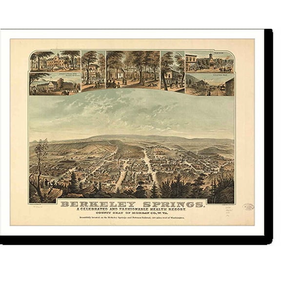Historic Print, WV Berkeley Springs 1889 MAP, 16" x 20"