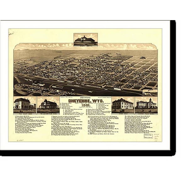 Historic Print, WY Cheyenne 1868 MAP, 18" x 24"