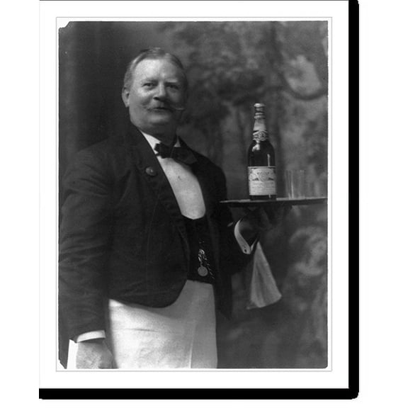 Historic Print, Waiter holding bottle of Budweiser beer on tray, 18" x 24"