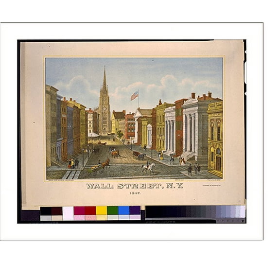 Historic Print, Wall Street, N.Y. 1847.drawn from nature by Aug. Köllner ; from lith. by Deroy ; Vermilye & Co., 16" x 20"