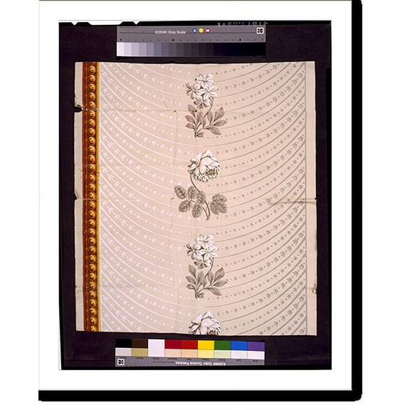 Historic Print, [Wallpaper design number forty three, by Messrs. Virchaux & Co. Ground imitating a drapery, shaded and lighted by stripes and ornaments in sections of a circle, printed …16" x 20"