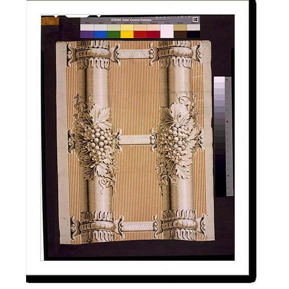Historic Print, [Wallpaper design number sixty eight, by Messrs. Virchaux & Co. by right, obtained from Joseph Ramee. Design of double columns, ornamented with grapes and vine leaves - …16" x 20"