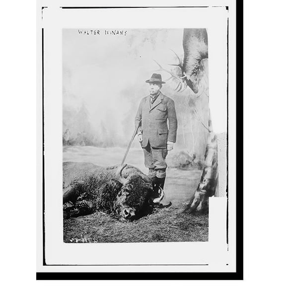 Historic Print, Walter Winans with gun and dead buffalo, 18" x 24"