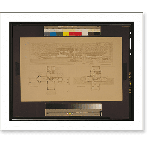 Historic Print, Ward W. Willets Grundriss und Perspektive Villa, Highland Park, Illinois.Frank Lloyd Wright., 16" x 20"