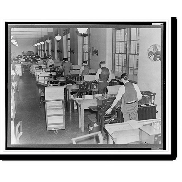 Historic Print, Washington D.C. (1939?). Men at the US Bureau of the