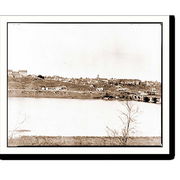 Historic Print, Washington D.C. Georgetown from the Virginia bank; Aqueduct Bridge at the extreme r, 18" x 24"