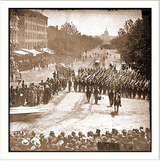 Historic Print, Washington D.C. Infantry unit with fixed bayonets followed by ambulances passing on, 18" x 24"