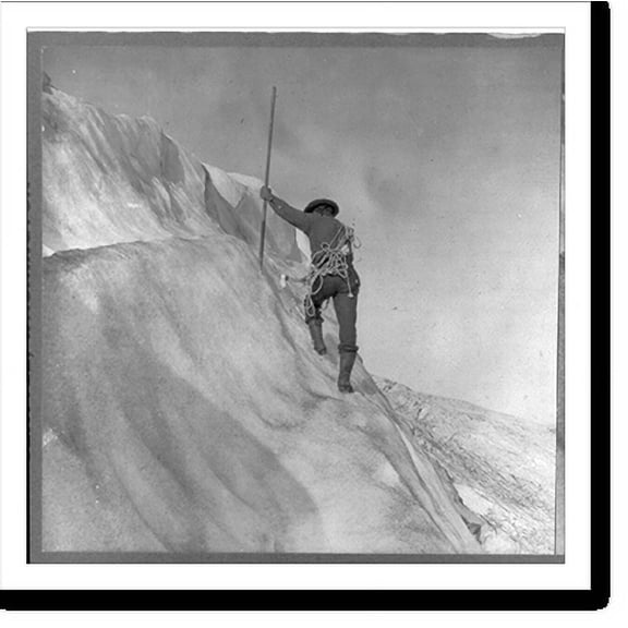 Historic Print, [Washington - Mount Rainier] Guide cutting steps on ice slope near summit, 16" x 20"