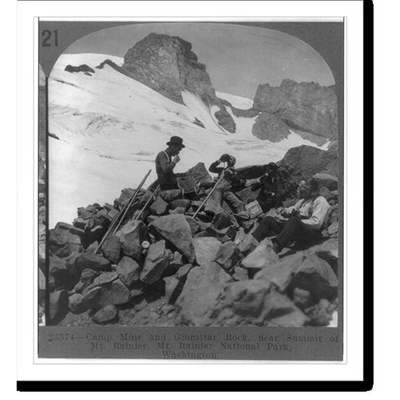 Historic Print, [Washington - Mount Rainier - resting at Camp Muir, before Gibralter Rock], 18" x 24"