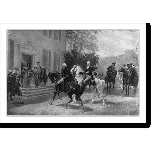 Historic Print, Washington and Rochambeau [both on horseback] at Mt