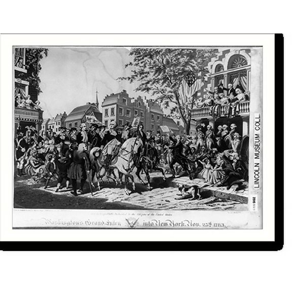 Historic Print, Washington's grand entry into New York. Nov. 25th, 1783.from an original drawing by Alphonse Bigot; Chromo Lith by T. Sinclair, Phila., 16" x 20"