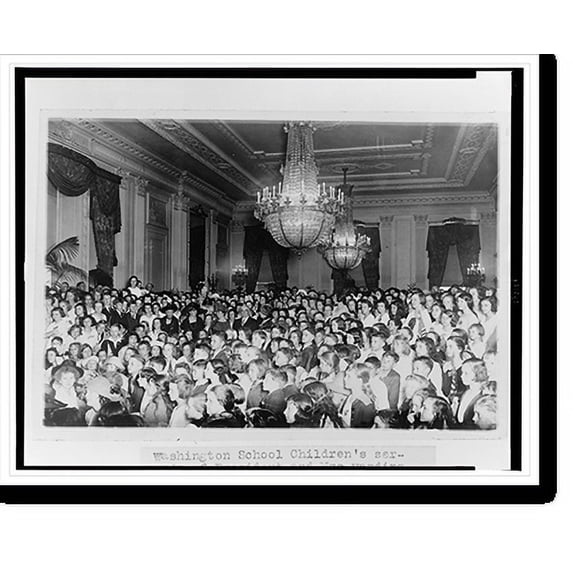 Historic Print, Washington school childrens' serenade of President and Mrs. Harding, as a feature of the Music Week program, which was to have been held at the Lincoln Memorial, was tra…16" x 20"