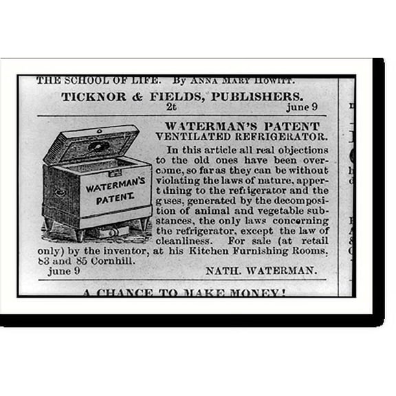 Historic Print, Waterman's Patent Ventilated Refrigerator, 16" x 20"