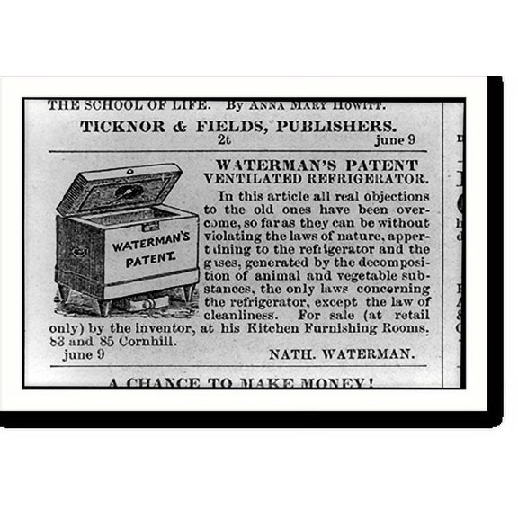 Historic Print, Waterman's Patent Ventilated Refrigerator, 18" x 24"