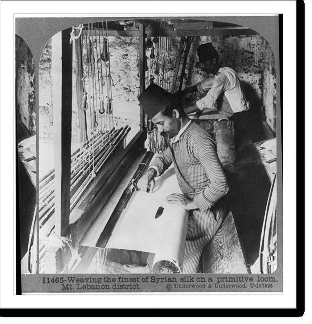 Historic Print, Weaving the finest of Syrian silk on a primitive loom