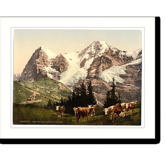 Historic Print, Wengern Monch and Eiger Bernese Oberland Switzerland, 18" x 24"