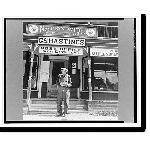 Historic Print, West Danville, Vermont. Frank Goss, seventy-one year old farmer, in front of Gilbert S., 16" x 20"
