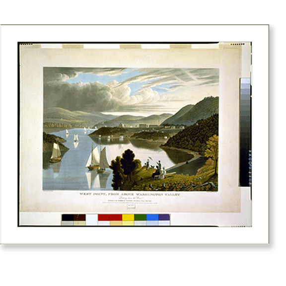 Historic Print, West Point, from above Washington Valley, looking down the river.painted by Geo. Cooke ; engraved by W.J. Bennett. - 3, 18" x 24"
