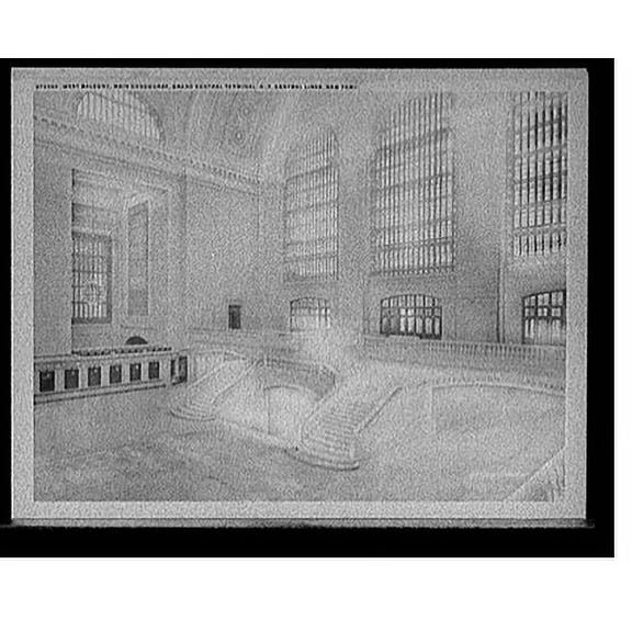 Historic Print, West balcony, main concourse, Grand Central Terminal, N.Y. Central Lines, New York, 18" x 24"