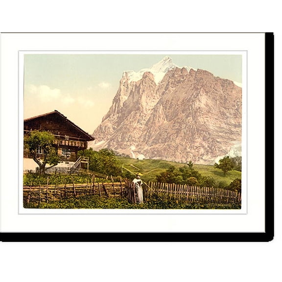 Historic Print, Wetterhorn Mountain and chalet Bernese Oberland Switzerland, 16" x 20"