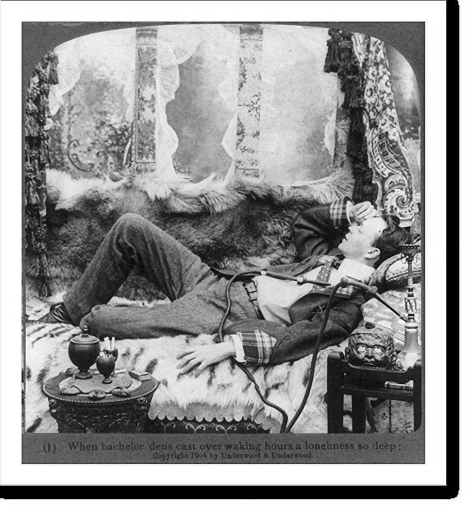 Historic Print, When bachelor dens cast over waking hours a loneliness