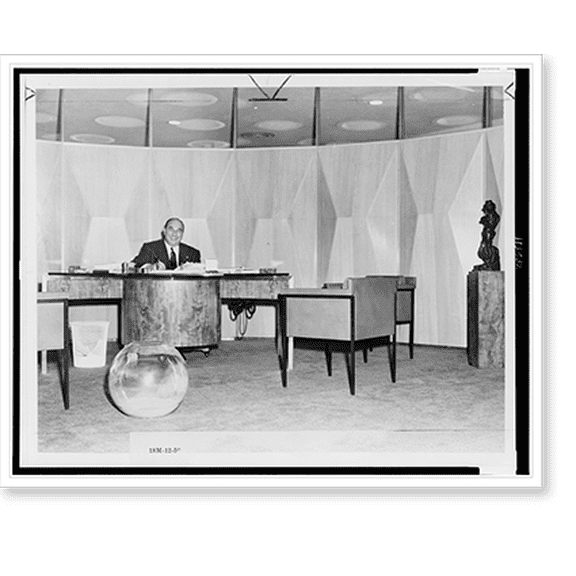 Historic Print, [William Zeckendorf sits behind desk in his cylindrical office" in New York City].World-Telegram photo by Dick DeMarsico.", 18" x 24"