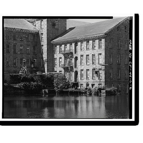 Historic Print, Willimantic Linen Company, Mill No. 2, South Main Street opposite Durham Street, North ba, Windham, Windham County, CT - 3, 18" x 24"