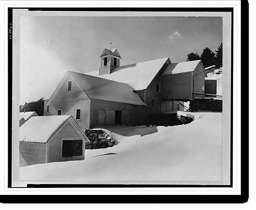 Historic Print, Windsor County, New Hampshire. Barn of a dairy farmer