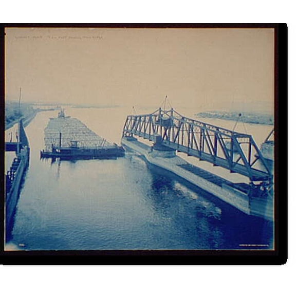 Historic Print, Winona, Minn., tow raft passing drawbridge, 18" x 24"